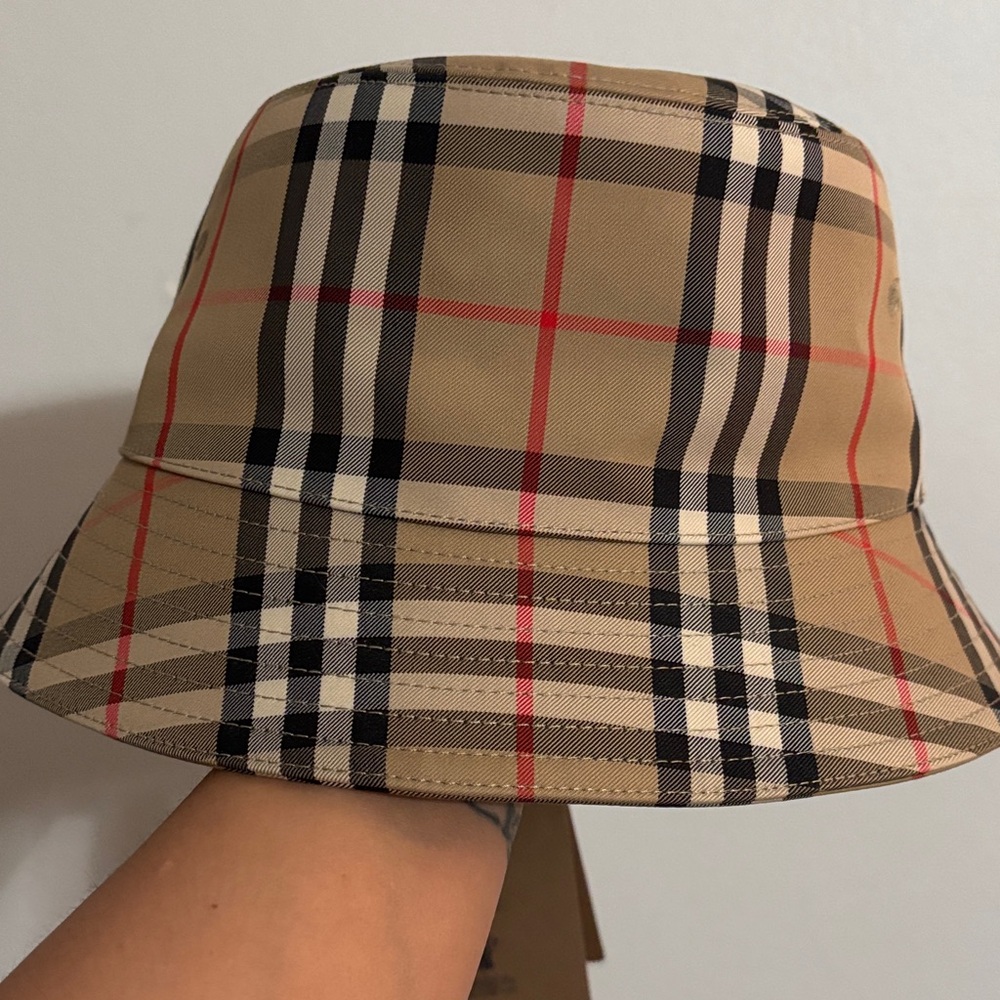 Burberry Beige and Black Plaid Bucket Hat
